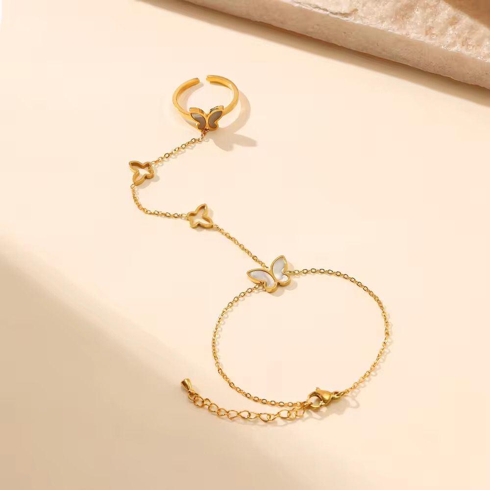 Gold Butterfly Hand Chain Bracelet for Women