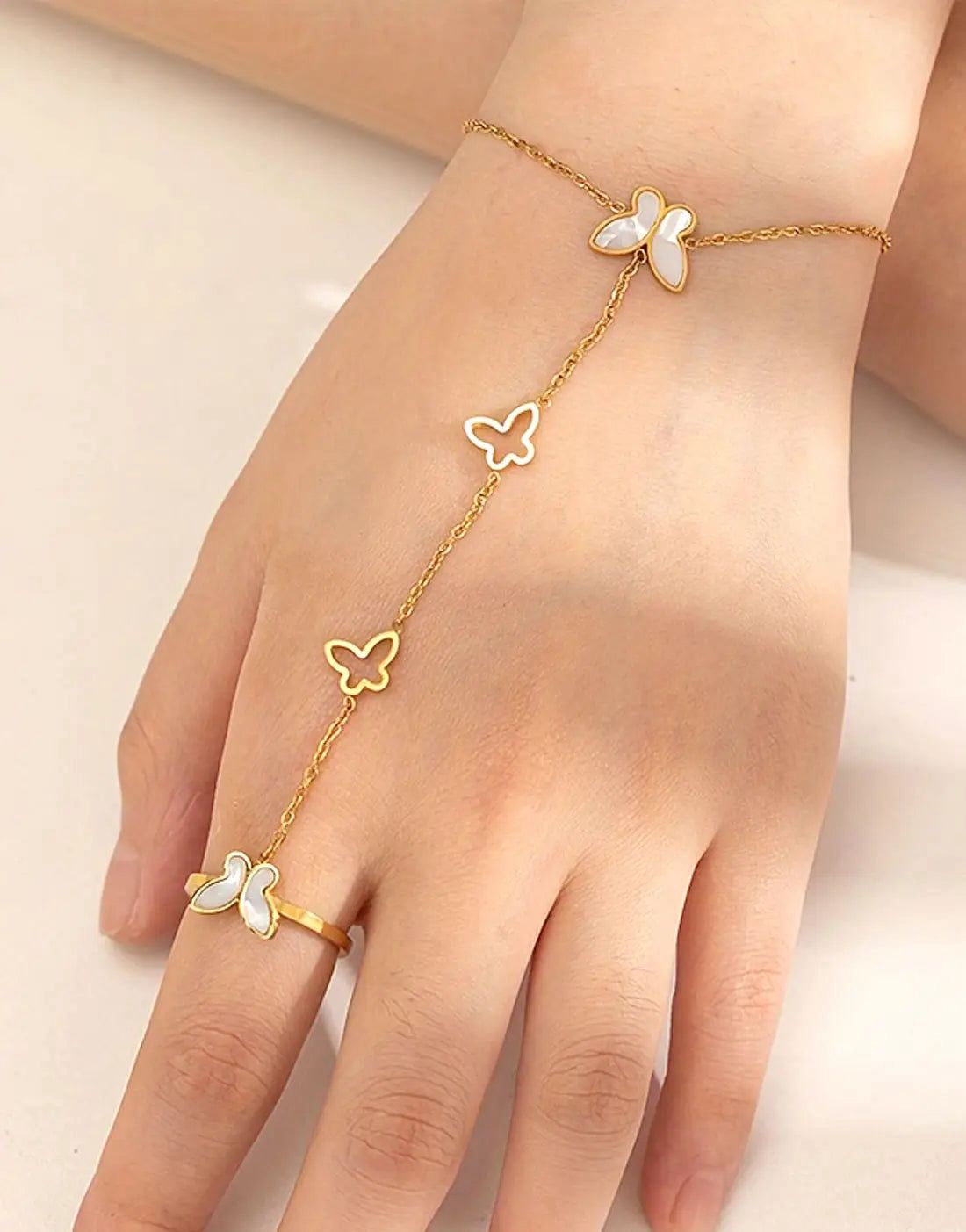 Gold Butterfly Hand Chain Bracelet for Women