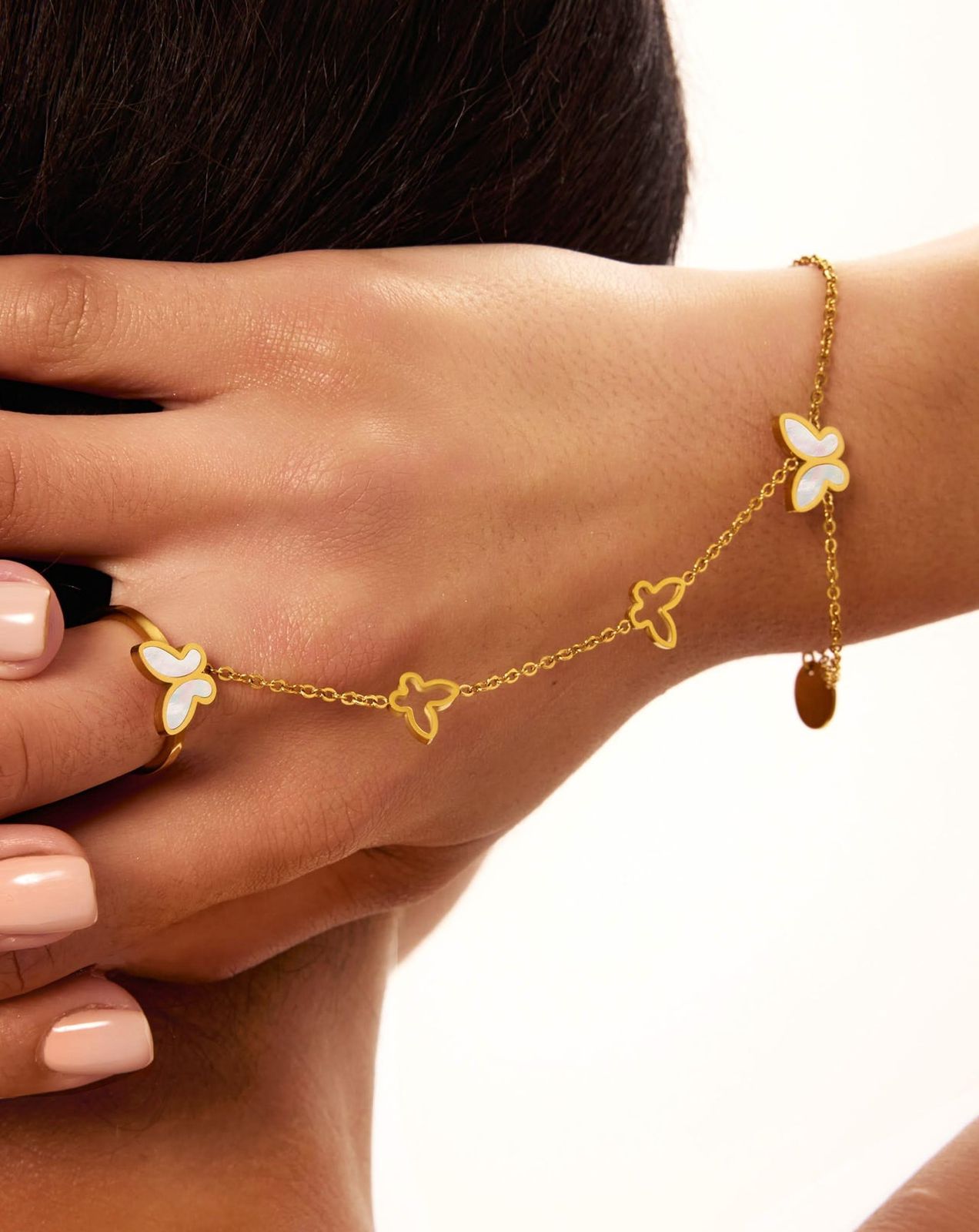 Gold Butterfly Hand Chain Bracelet for Women