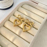 Chic Gold Bow & Open Heart Drop Earrings – Romantic Statement Jewelry