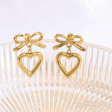 Chic Gold Bow & Open Heart Drop Earrings – Romantic Statement Jewelry
