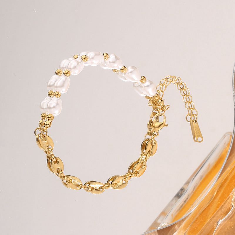 Elegant Baroque Pearl & Gold Coffee Bean Link Bracelet – Modern Statement Jewelry
