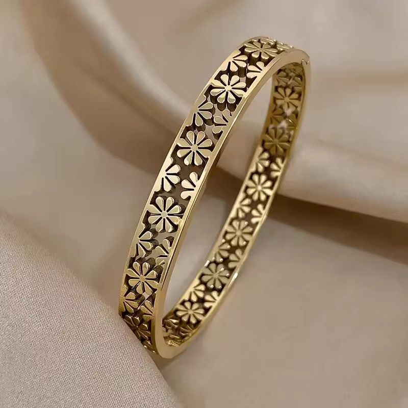 Gold Floral Cutwork Bangle Bracelet for Women