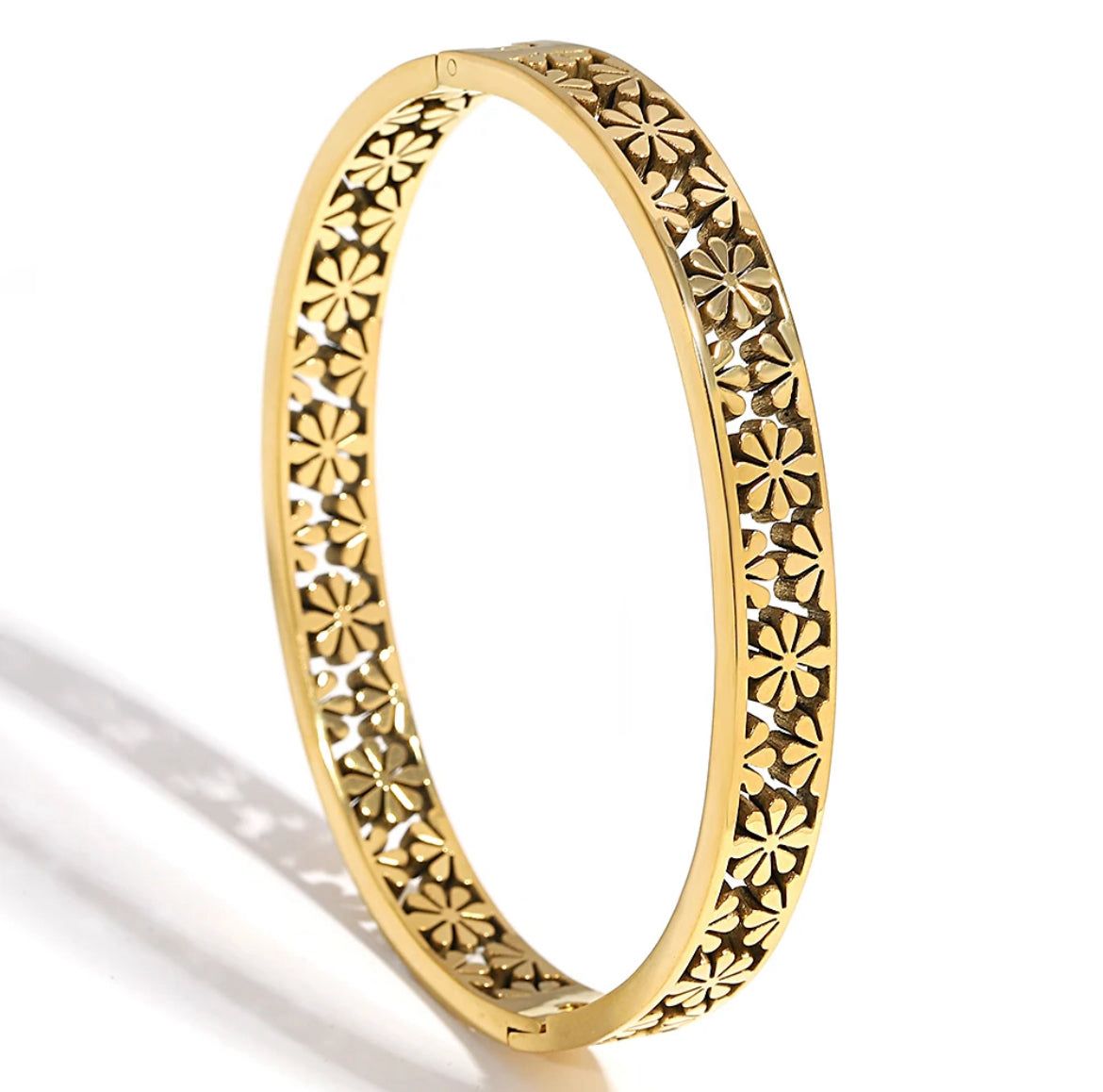 Gold Floral Cutwork Bangle Bracelet for Women