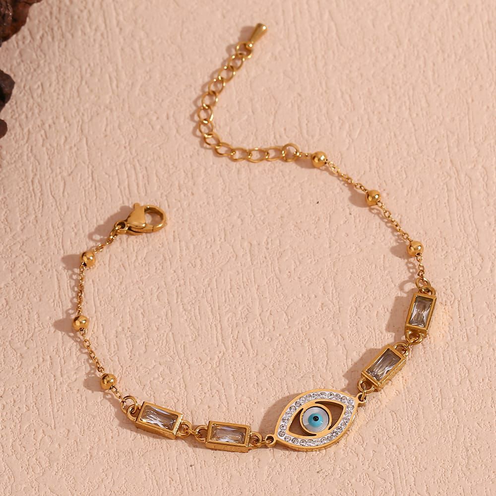 Gold Evil Eye Crystal Chain Bracelet for Women