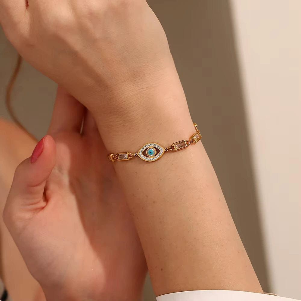 Gold Evil Eye Crystal Chain Bracelet for Women
