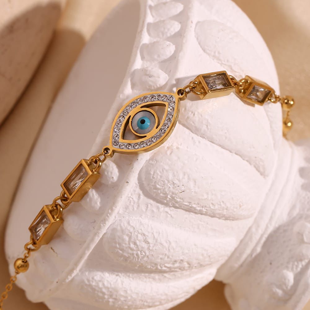 Gold Evil Eye Crystal Chain Bracelet for Women