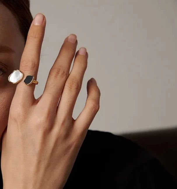 Modern Dual-Stone Open Wrap Ring – Gold Plated Geometric Statement Ring (Copy)