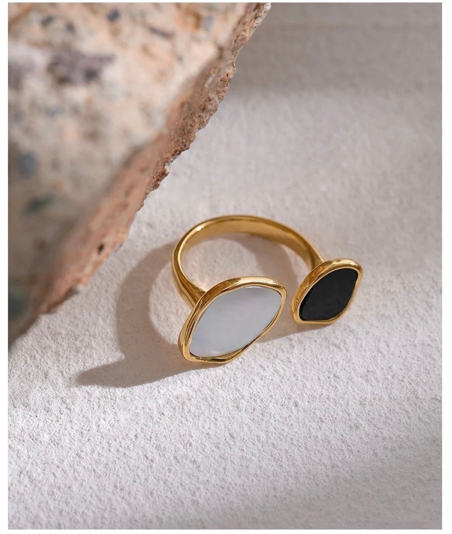 Modern Dual-Stone Open Wrap Ring – Gold Plated Geometric Statement Ring (Copy)