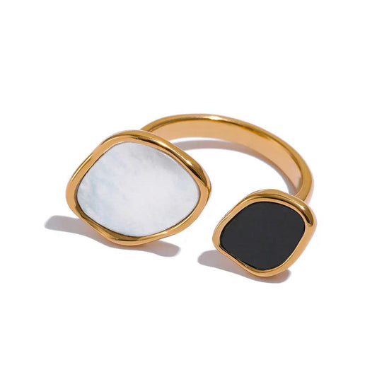 Modern Dual-Stone Open Wrap Ring – Gold Plated Geometric Statement Ring