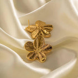 Statement Gold Hibiscus Flower Stud Earrings