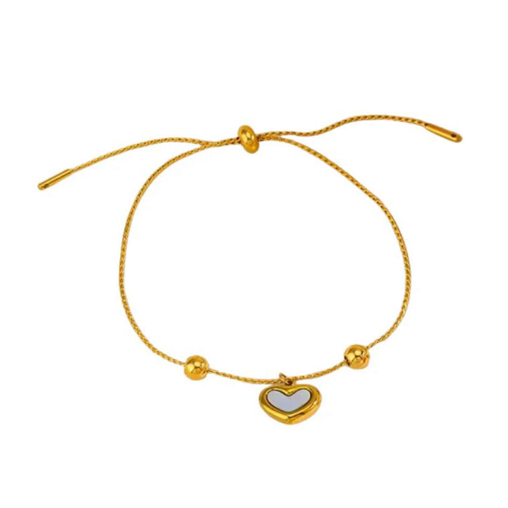 Dainty Gold Heart Charm Slider Bracelet