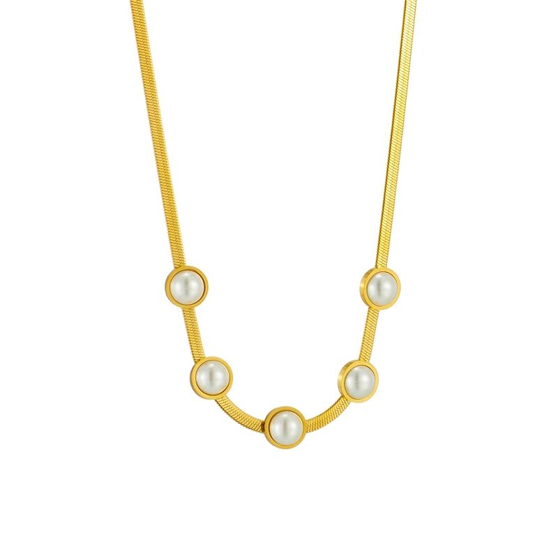 Pearl Station Herringbone Necklace
