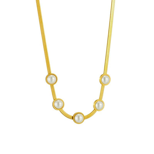 Pearl Station Herringbone Necklace