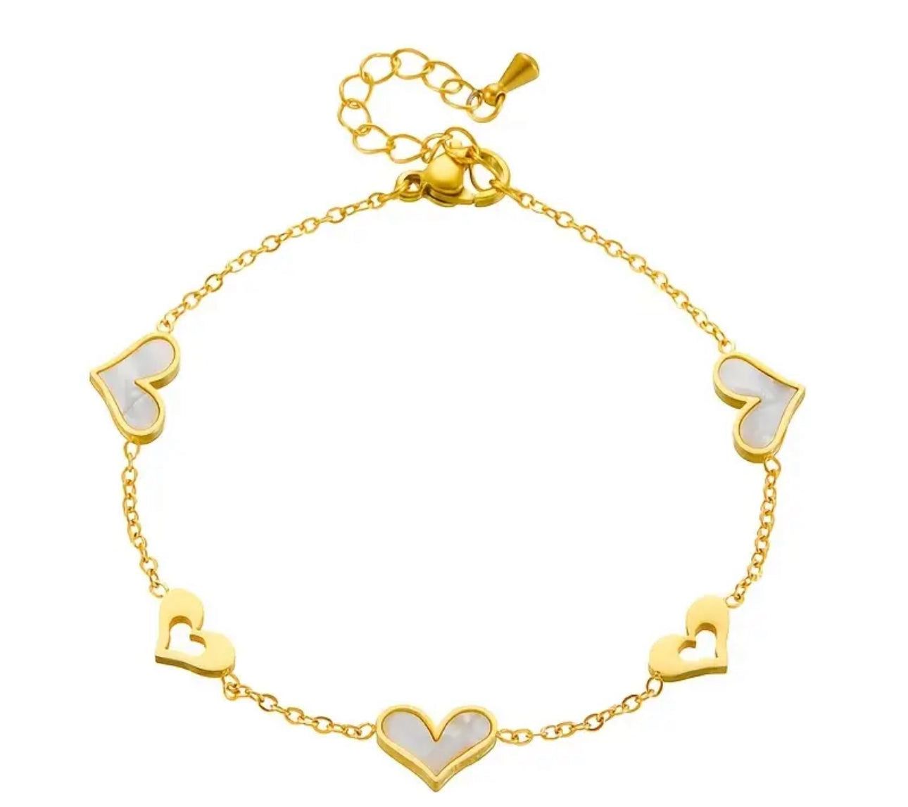 Gold Dainty Heart MOP Bracelet
