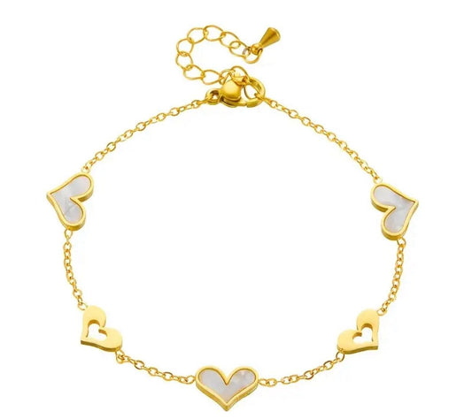 Gold Dainty Heart MOP Bracelet