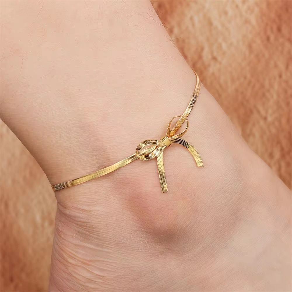 Gold Bow Chain Anklet for Women