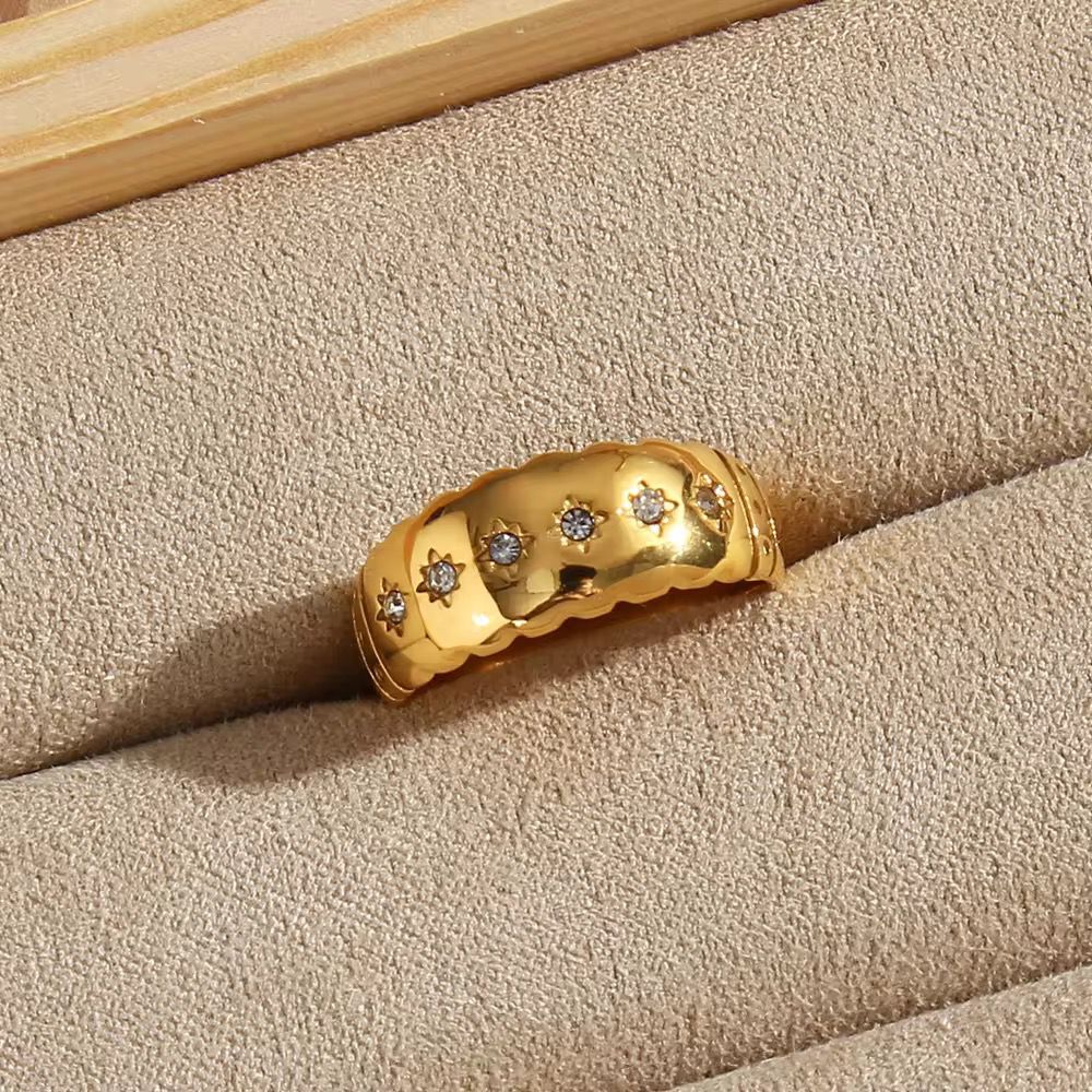 Gold Star Crystal Band Ring for Women