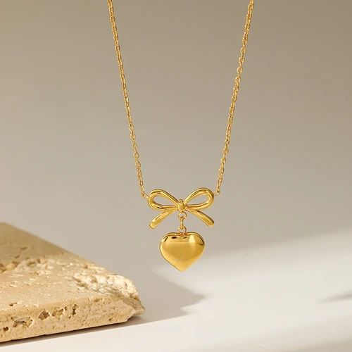 Bow And Heart Gold plated Women Necklace