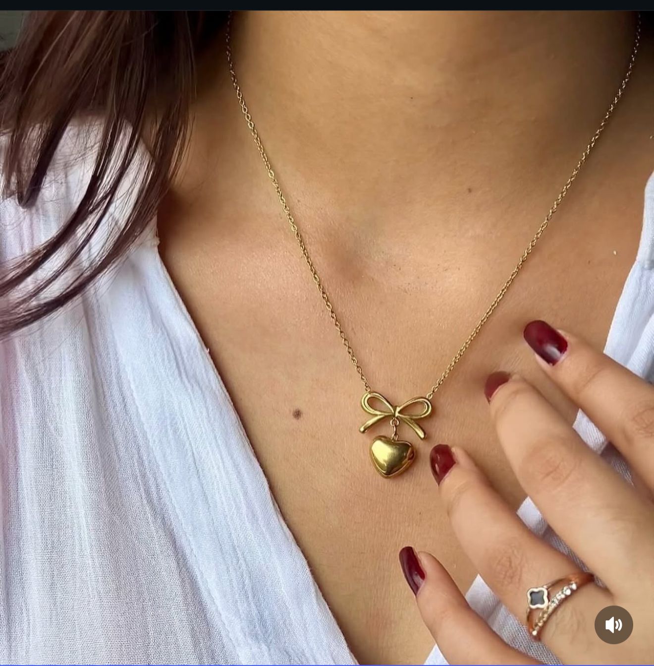 Bow And Heart Gold plated Women Necklace