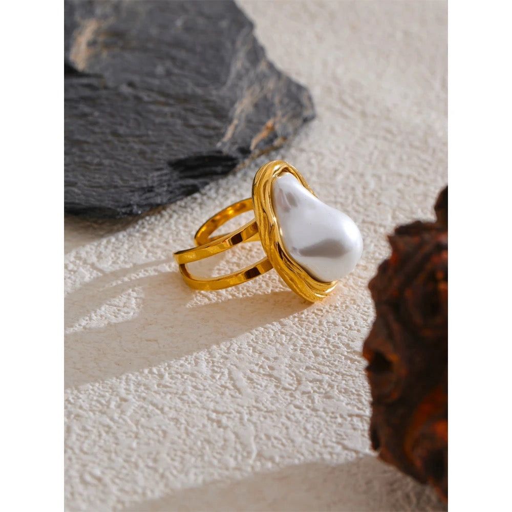 Gold Baroque Pearl Statement Ring