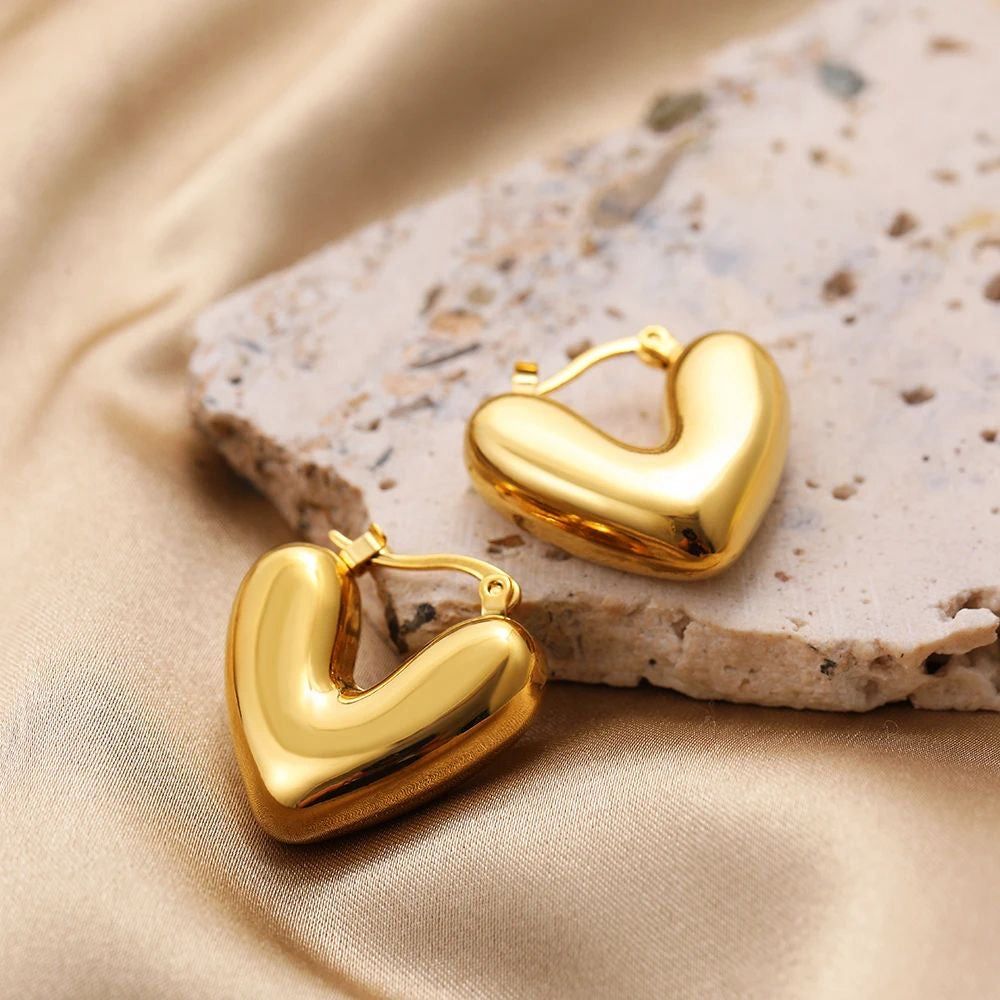 Chunky Gold Heart Hoop Earrings