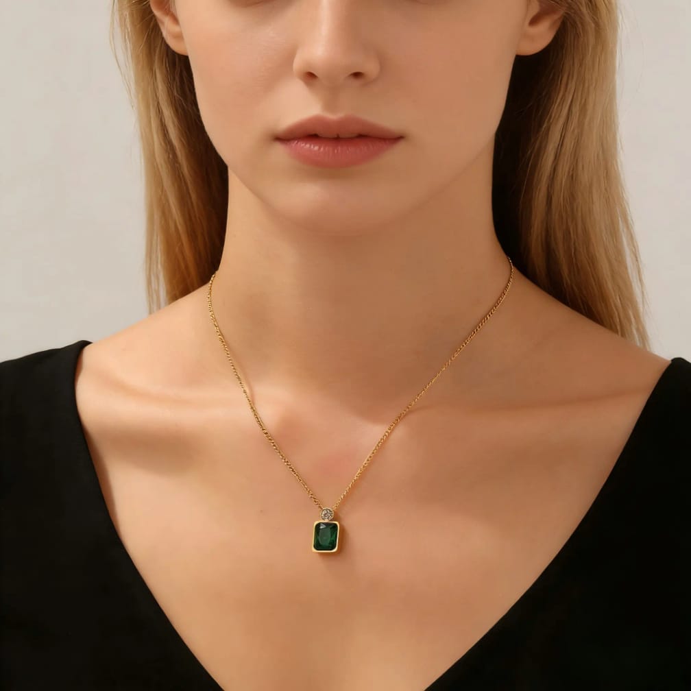 Royal Emerald Cut Green Zircon Necklace