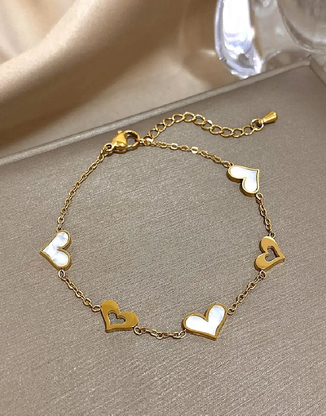 Gold Dainty Heart MOP Bracelet