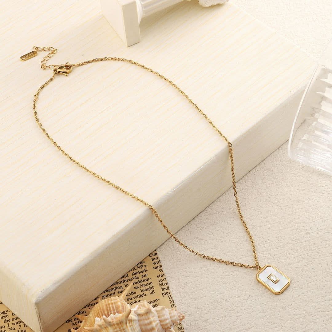 Rectangle Pearl 18K Plated Necklace waterproof tarnish free