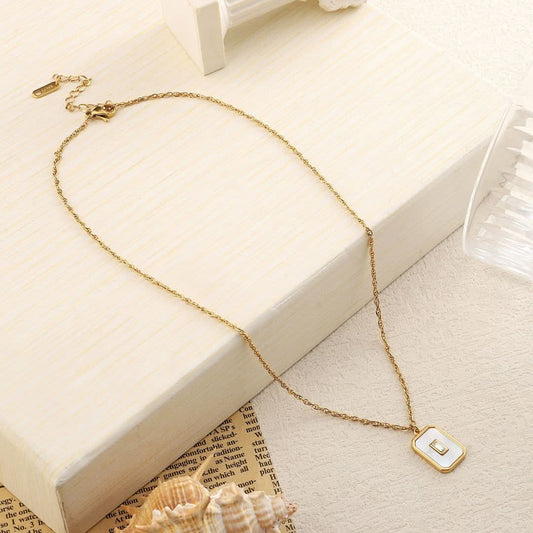 Rectangle Pearl 18K Plated Necklace waterproof tarnish free