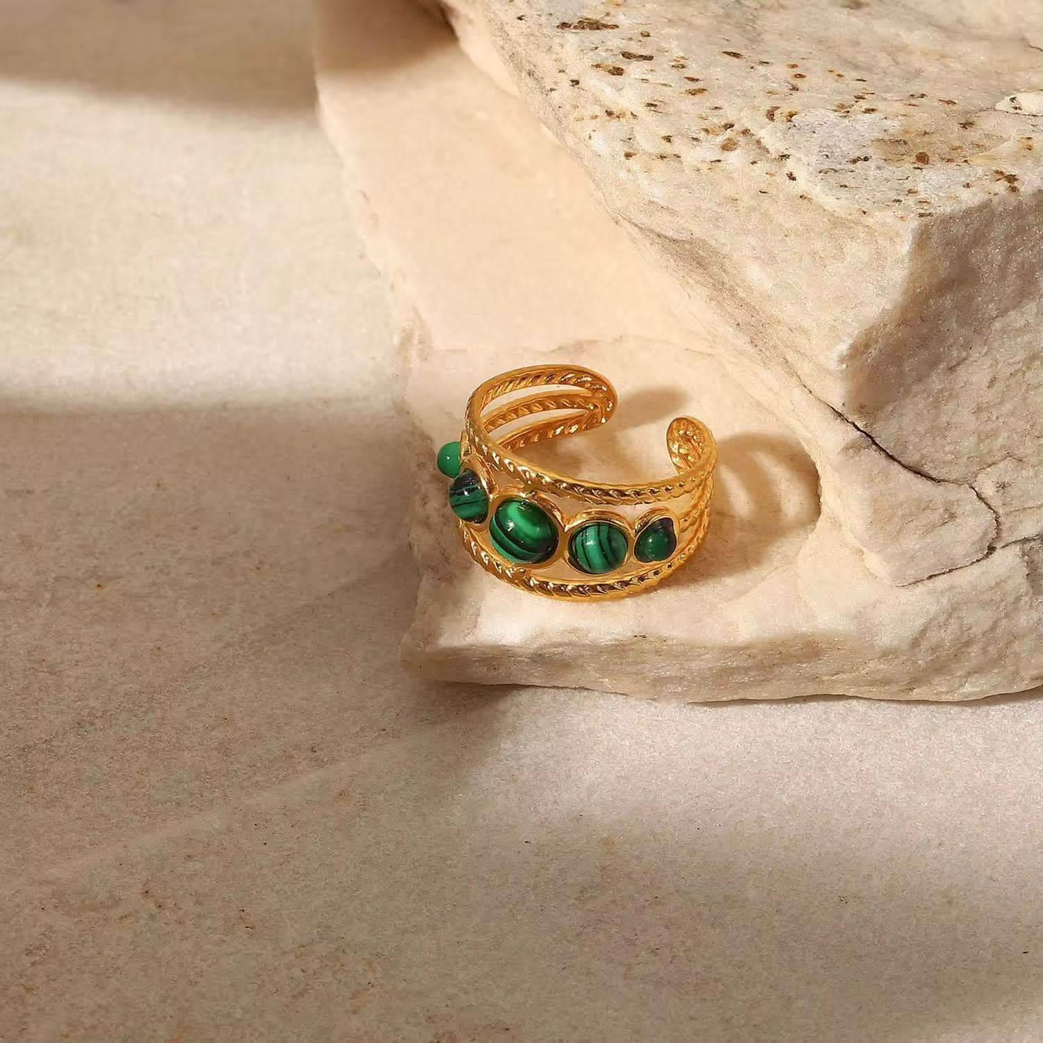 Malachite Crystall Ring waterproof  tarnish free - Crazy Women
