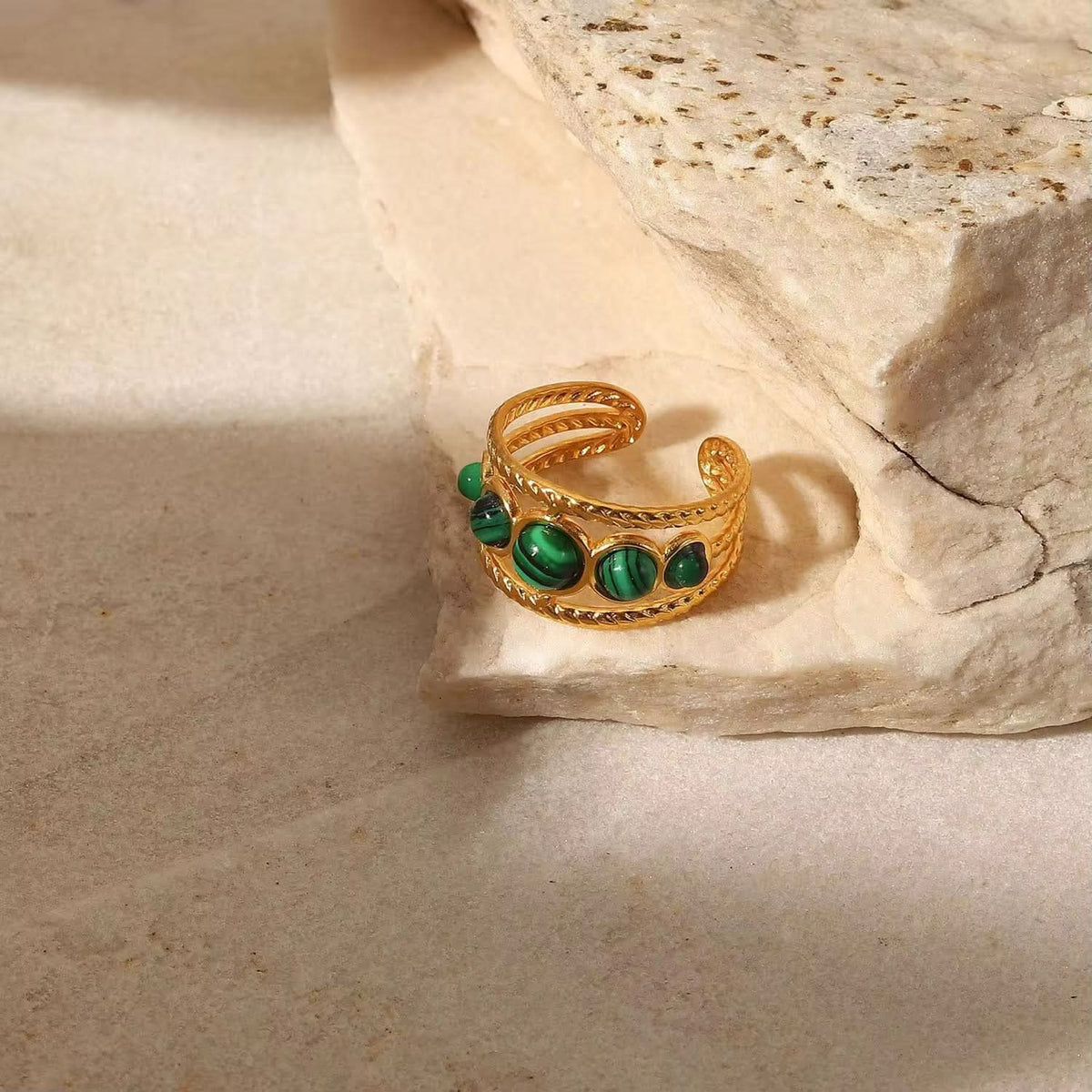 Malachite Crystall Ring waterproof  tarnish free - Crazy Women