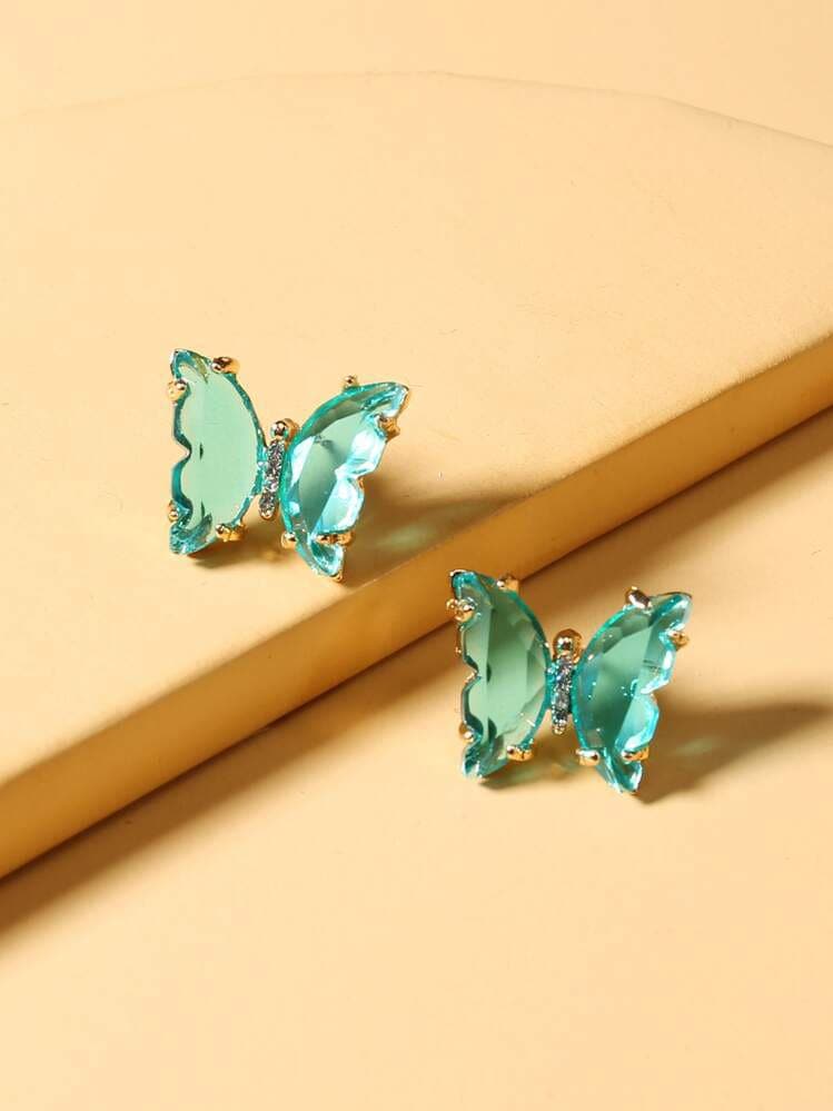 Crystal Butterfly Colorful Stud Earrings - Medium Size Elegance
