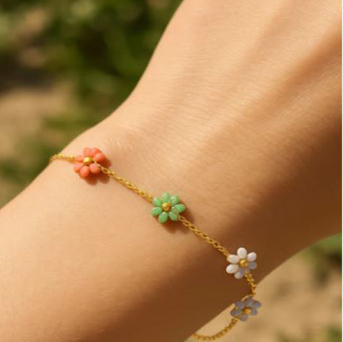 Colorful Floral Charm Bracelet – Gold Plated Stainless Steel