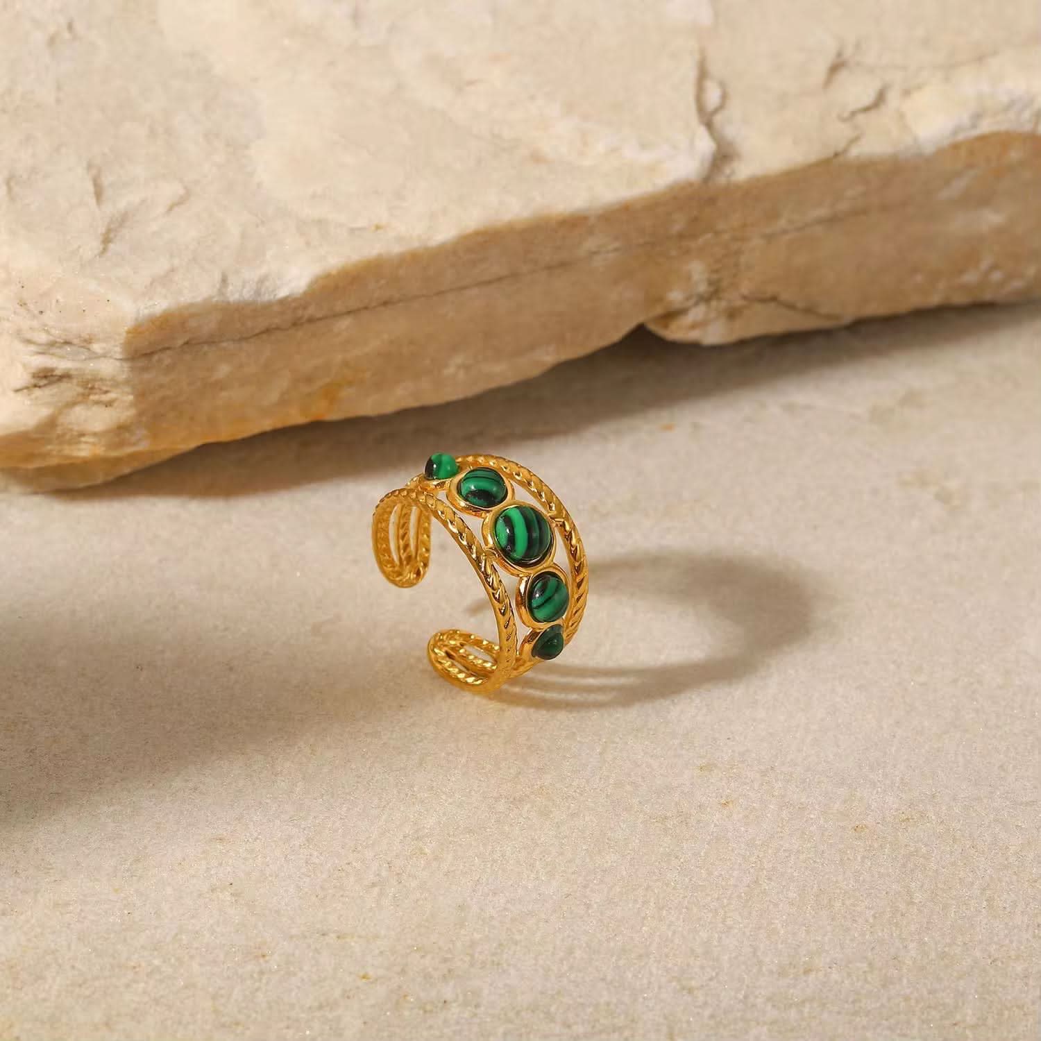 Malachite Crystall Ring waterproof  tarnish free - Crazy Women