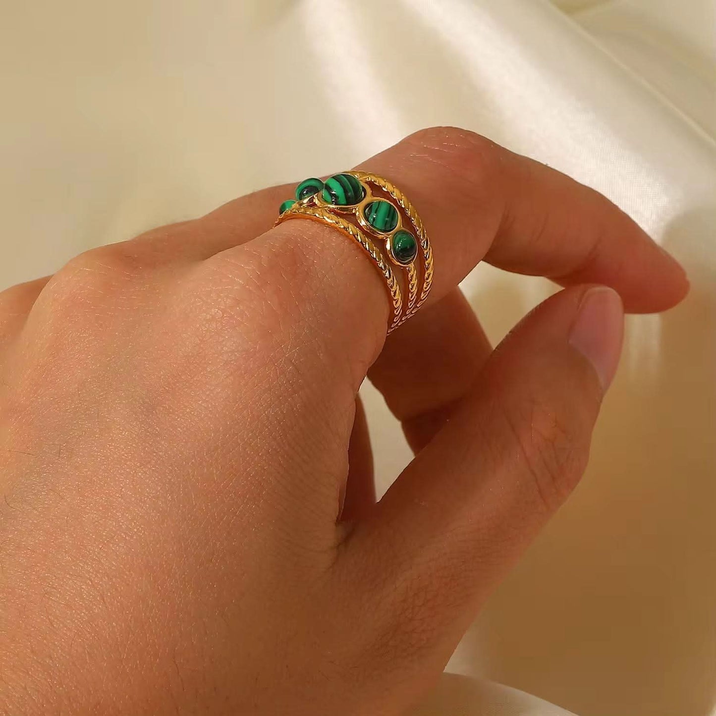 Malachite Crystall Ring waterproof tarnish free