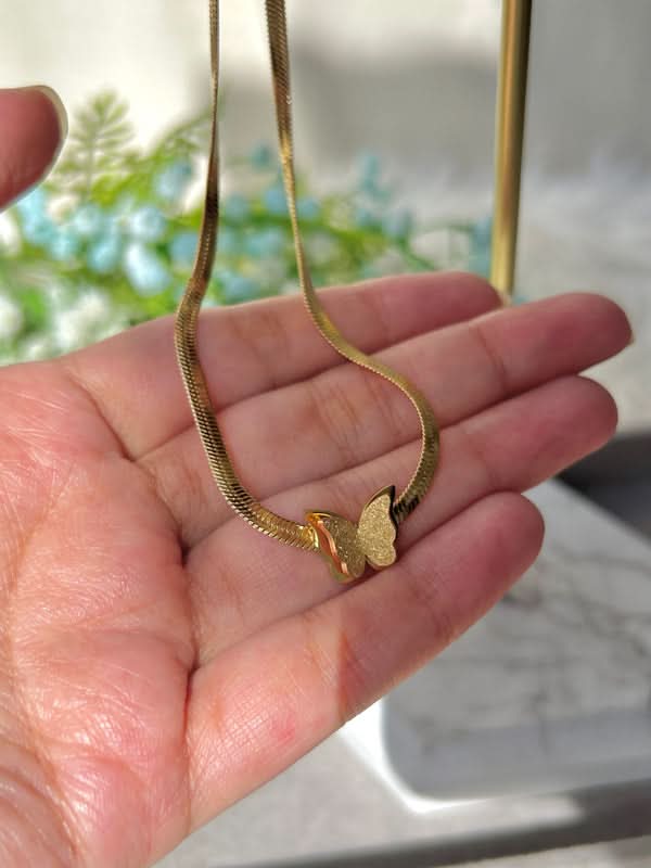 Stainless Golden Butterfly Snake Chain Necklace - Crazy Women