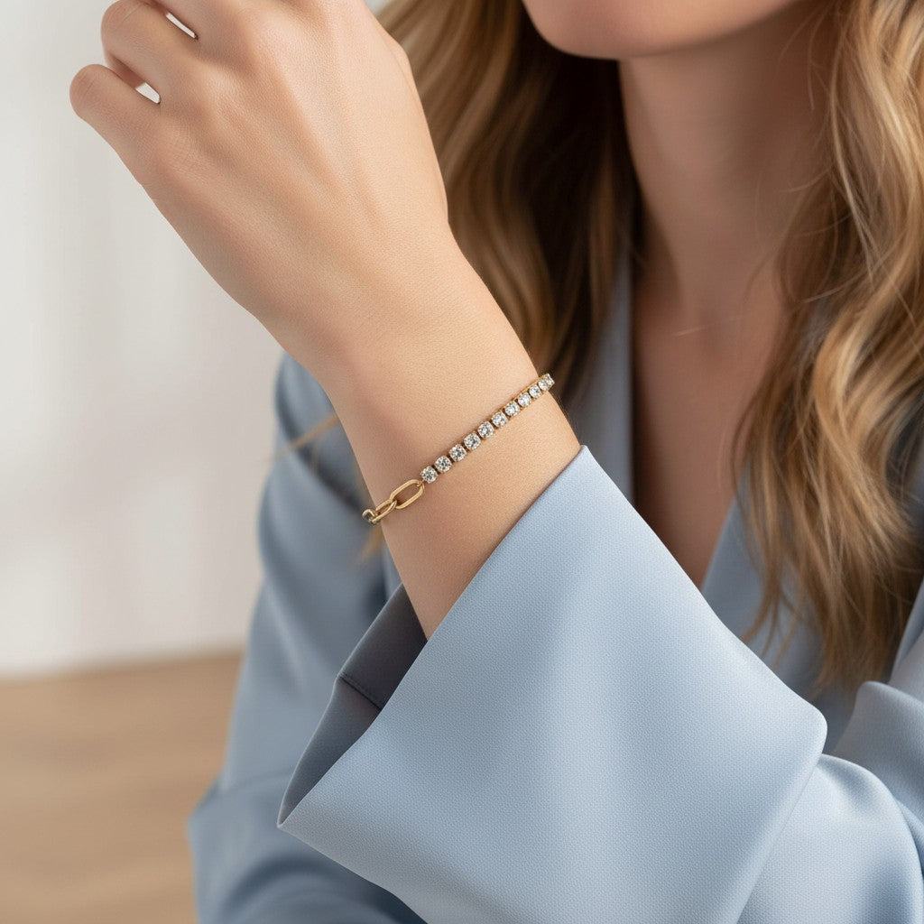 Gold Crystal Chain Bracelet with Adjustable Clasp