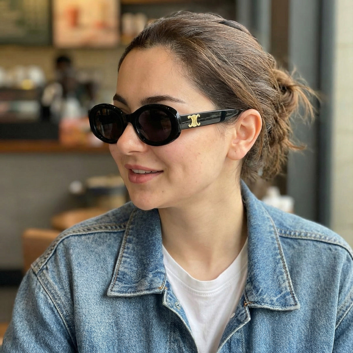 Celine Style Black Oval Sunglasses with Gold Logo – Luxury Designer Shades