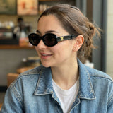 Celine Style Black Oval Sunglasses with Gold Logo – Luxury Designer Shades