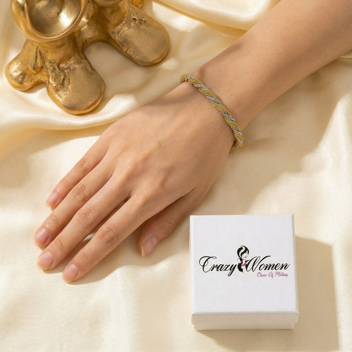 Elegant Two-Tone Braided Bracelet for Women