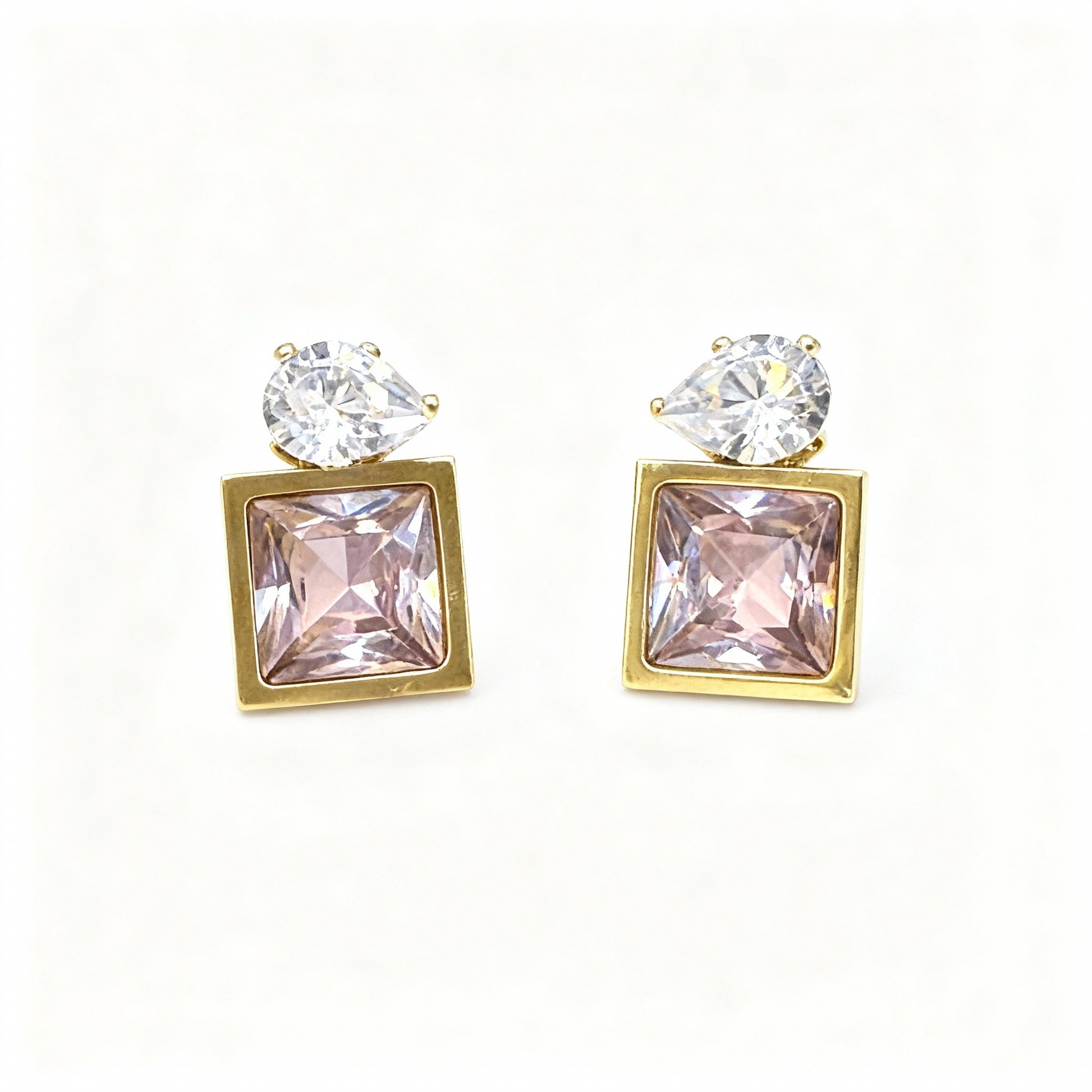 Gold Square Crystal Drop Earrings for Women