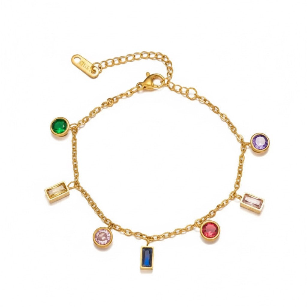 Multicolor Gemstone Gold Charm Bracelet for Women