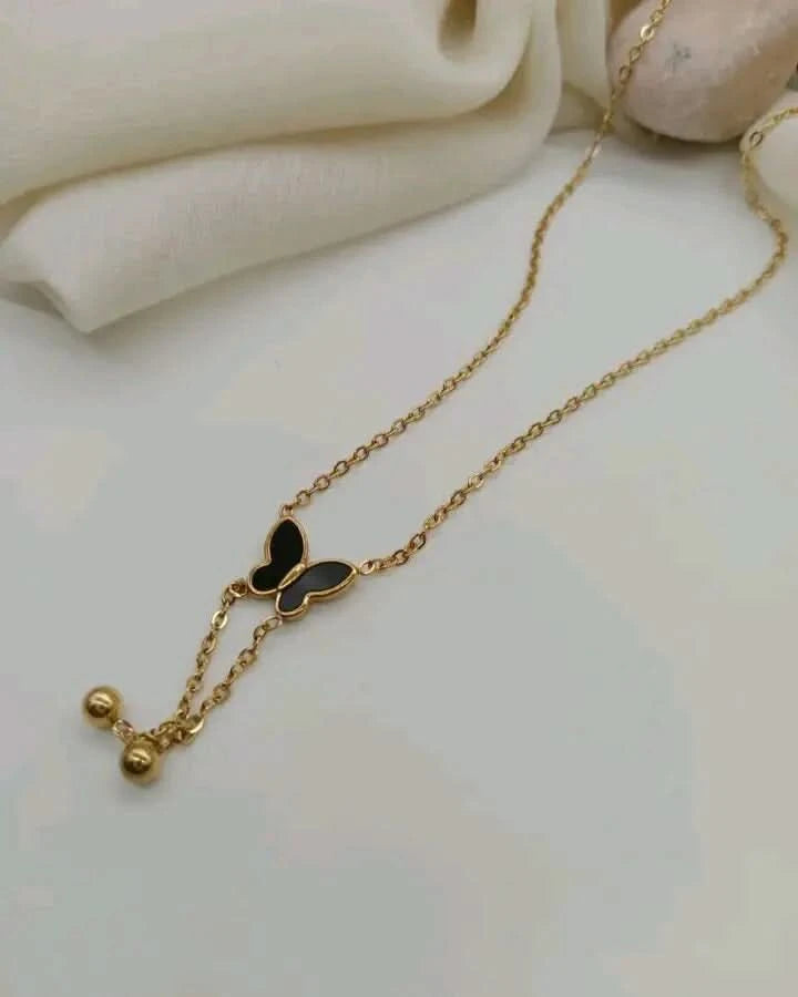  elegant Black Butterfly with Golden Chain Necklace