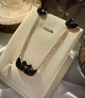 Double Swan Stainless Steel Set – Necklace & Earrings for Elegant Style