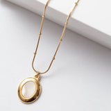 Elegant Oval Mother of Pearl Pendant Necklace – Gold Plated Satellite Chain