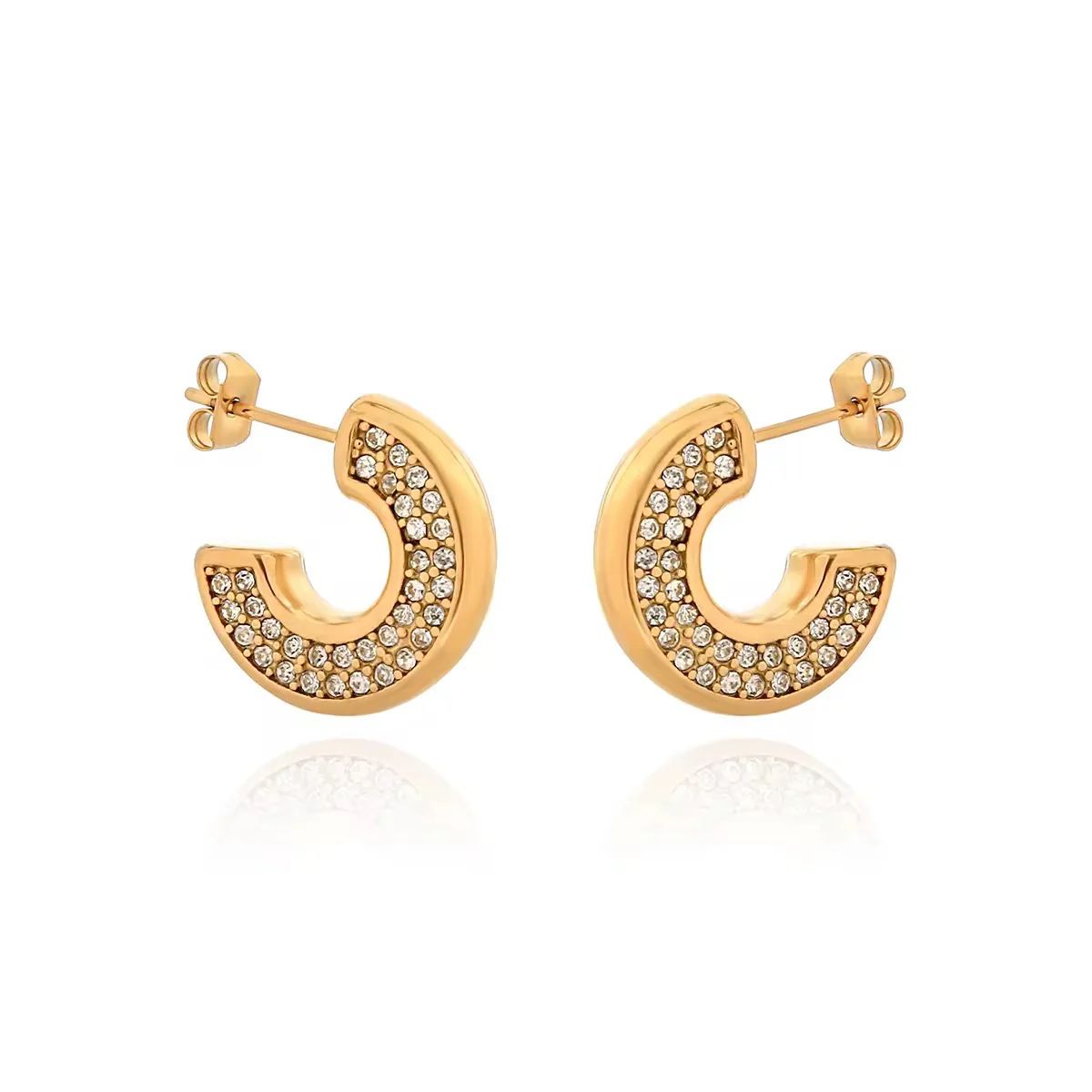 Micro Zircon C Hoop Earrings – Sparkling and Elegant Design