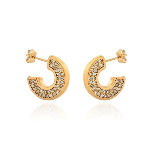 Micro Zircon C Hoop Earrings – Sparkling and Elegant Design