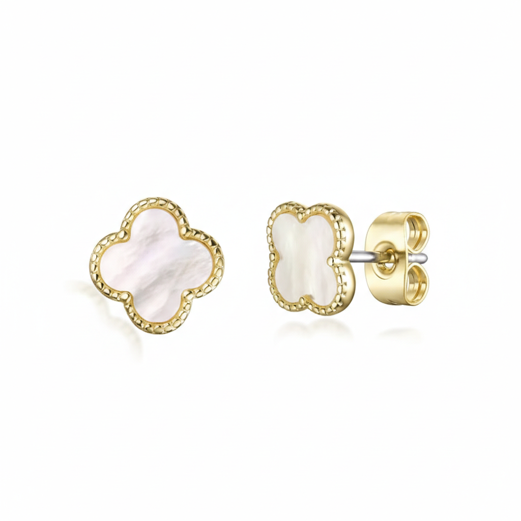 Four Leaf Clover White Earrings - Elegant Jewelry for Girls