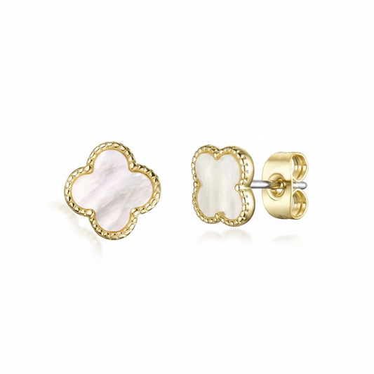 Four Leaf Clover White Earrings - Elegant Jewelry for Girls